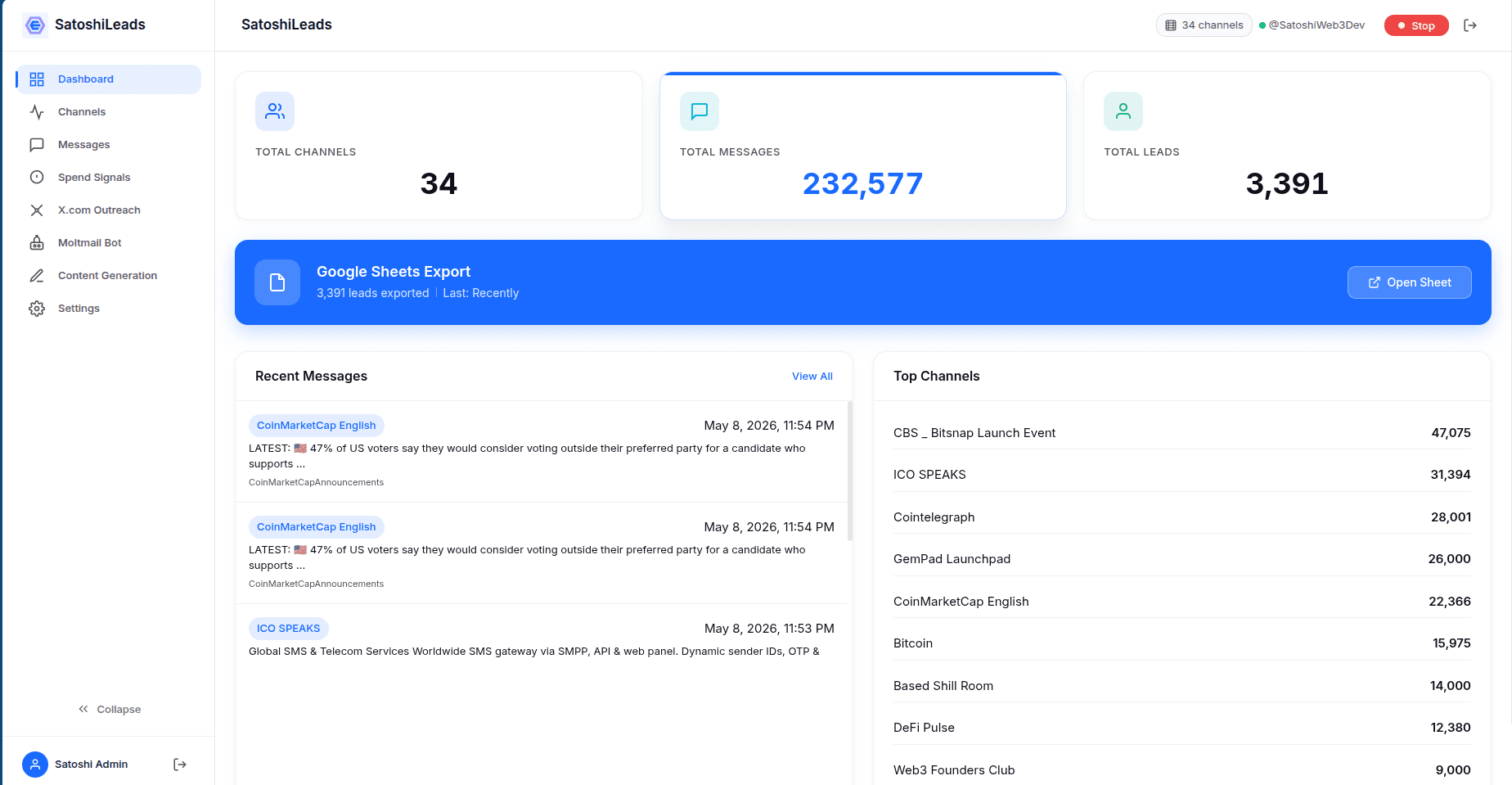 SatoshiLeads project preview